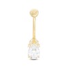 014 Gauge Pear-Shaped and Round Cubic Zirconia Belly Button Ring in 10K Gold