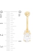 014 Gauge Pear-Shaped and Round Cubic Zirconia Belly Button Ring in 10K Gold
