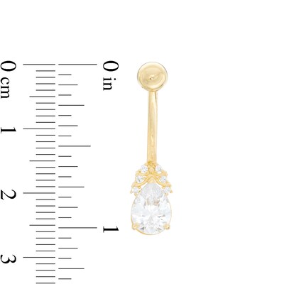 014 Gauge Pear-Shaped and Round Cubic Zirconia Belly Button Ring in 10K Gold