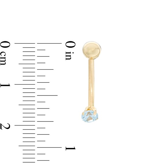 014 Gauge Blue Cubic Zirconia Belly Button Ring in 10K Gold