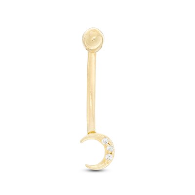 016 Gauge Cubic Zirconia Crescent Moon Belly Button Ring in 10K Gold
