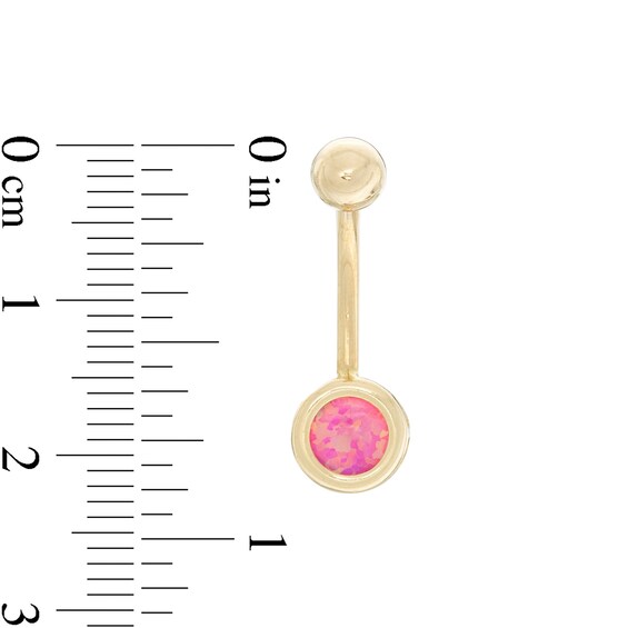 014 Gauge Pink Simulated Opal Bezet-Set Belly Button Ring in 10K Gold