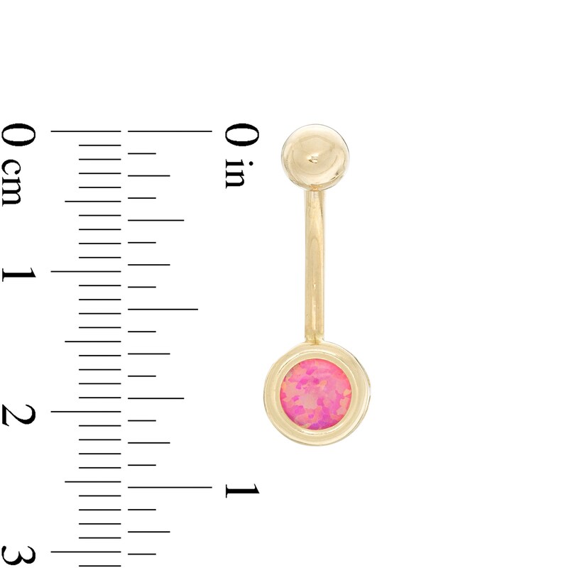 Main Image 2 of 014 Gauge Pink Simulated Opal Bezet-Set Belly Button Ring in 10K Gold