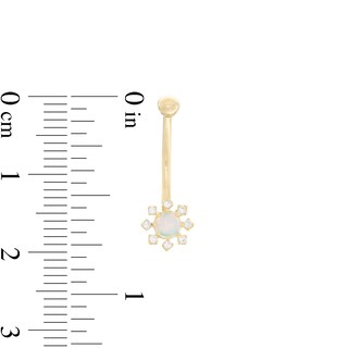 016 Gauge Simulated Opal and Cubic Zirconia Starburst Belly Button Ring in 10K Gold