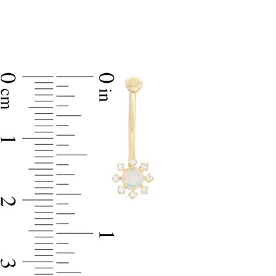 016 Gauge Simulated Opal and Cubic Zirconia Starburst Belly Button Ring in 10K Gold