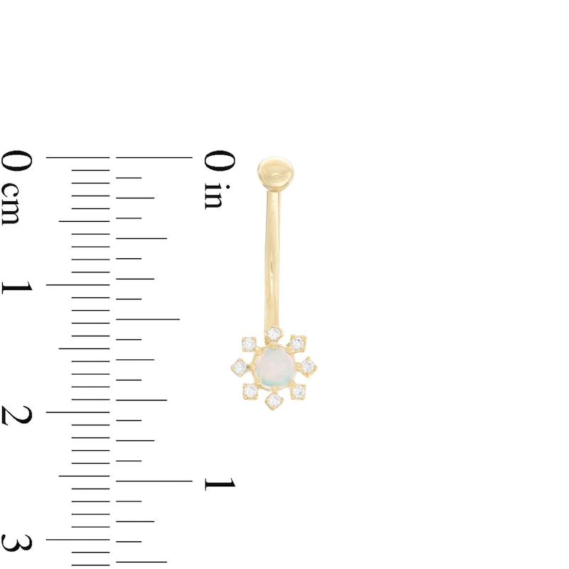 Main Image 2 of 016 Gauge Simulated Opal and Cubic Zirconia Starburst Belly Button Ring in 10K Gold