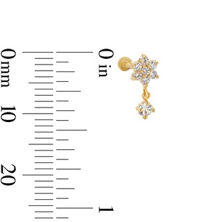 14K Tube Gold CZ Flower Dangle Stud - 18G 5/16"