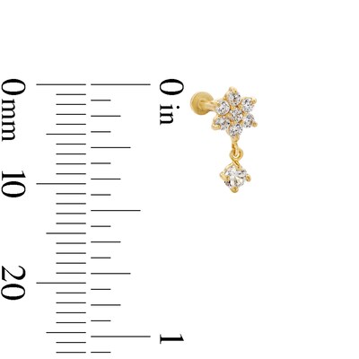 14K Tube Gold CZ Flower Dangle Stud - 18G 5/16"