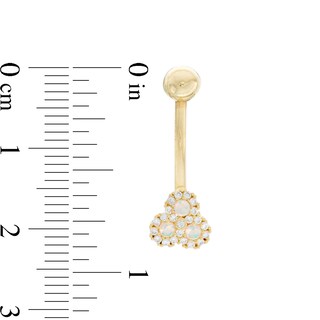014 Gauge Simulated Opal and Cubic Zirconia Three Stone Belly Button Ring in 10K Gold