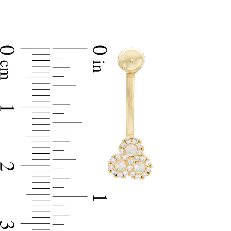 014 Gauge Simulated Opal and Cubic Zirconia Three Stone Belly Button Ring in 10K Gold