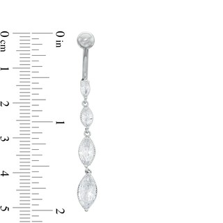 Solid Stainless Steel and Brass CZ Marquise Beaded Graduating Four Stone Dangle Belly Button Ring - 14G