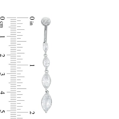 Solid Stainless Steel and Brass CZ Marquise Beaded Graduating Four Stone Dangle Belly Button Ring - 14G