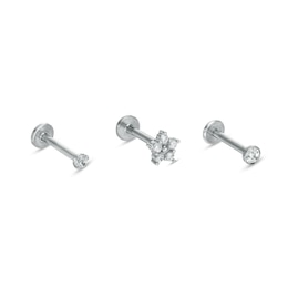 016 Gauge Cubic Zirconia and Crystal Three Piece Labret Set in Solid Stainless Steel - 5/16&quot;