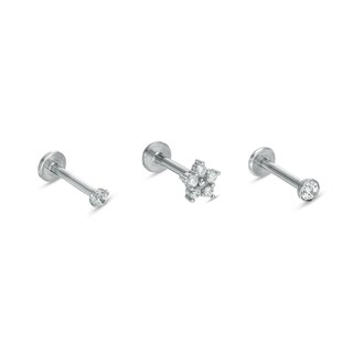 Solid Stainless Steel CZ Three Piece Stud Set - 16G 5/16"