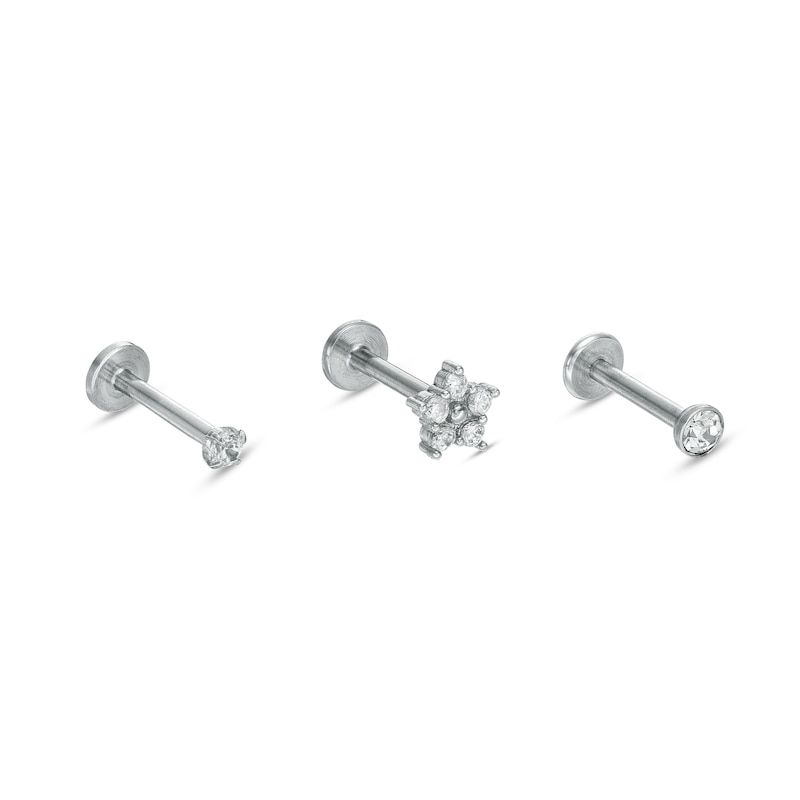 Solid Stainless Steel CZ and Crystal Three Piece Stud Set - 16G 5/16"