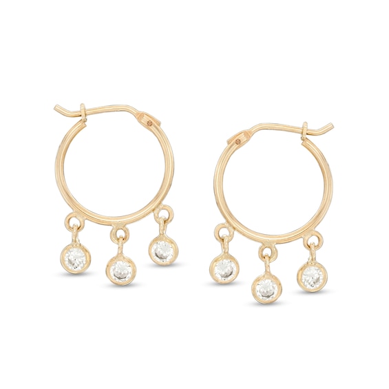 Cubic Zirconia Bezel-Set Dangle Hoop Earrings in 10K Gold