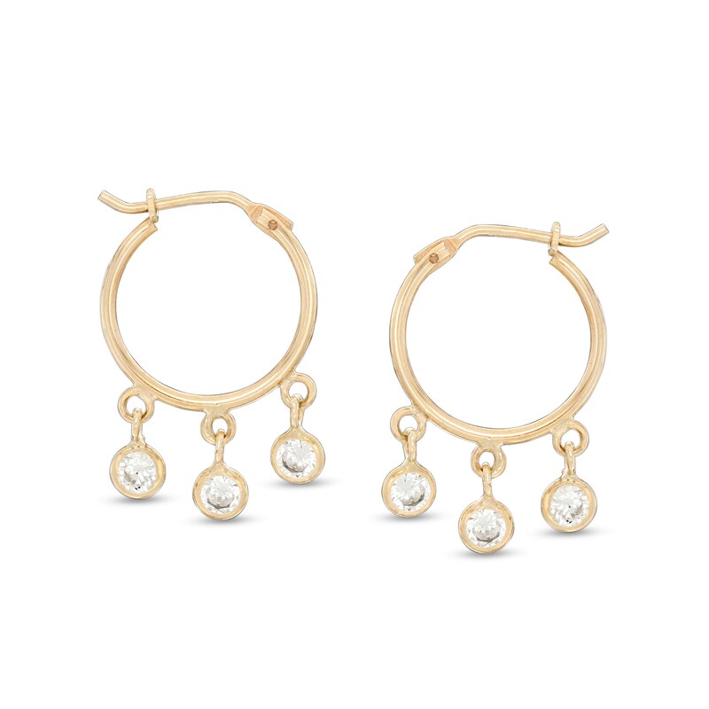 Cubic Zirconia Bezel-Set Dangle Hoop Earrings in 10K Gold