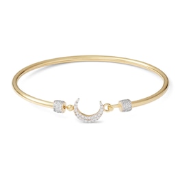 Cubic Zirconia Moon Bangle in 10K Hollow Gold