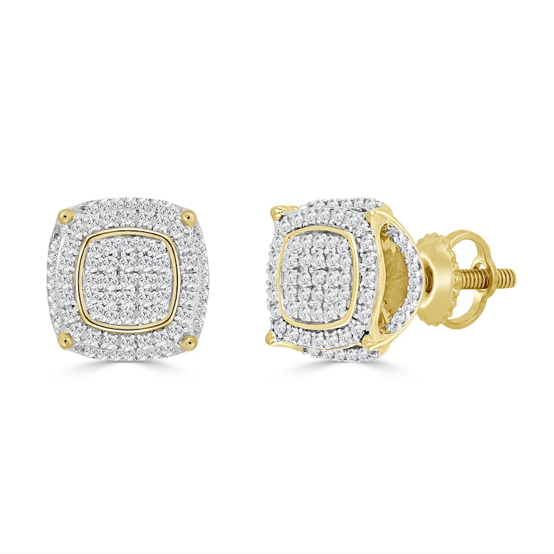 1/2 CT. T.W. Composite Diamond Cushion Frame Stud Earrings in 10K Gold