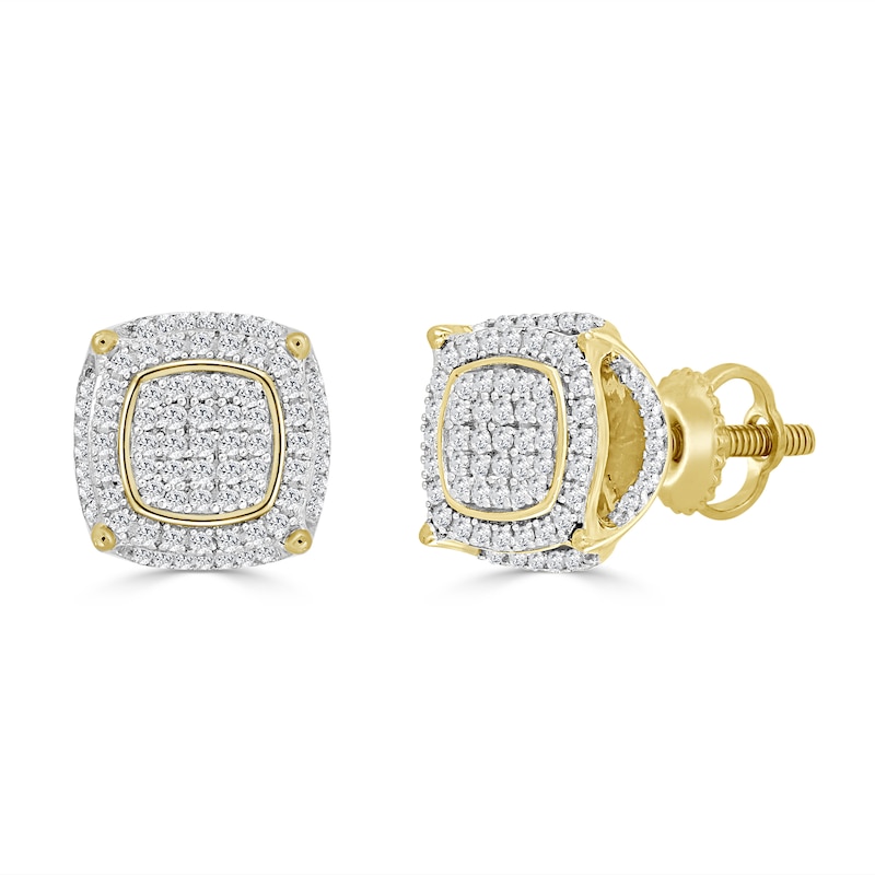 1/2 CT. T.W. Composite Diamond Cushion Frame Stud Earrings in 10K Gold