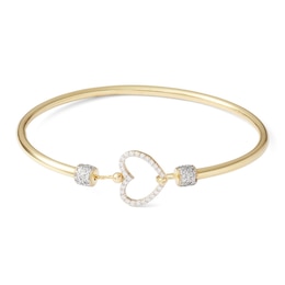 Cubic Zirconia Heart Bangle in 10K Hollow Gold