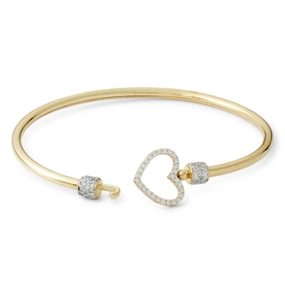 Cubic Zirconia Heart Bangle in 10K Gold Bonded Over Sterling Silver