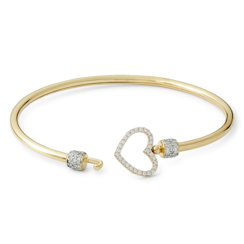 Cubic Zirconia Heart Bangle in 10K Gold Bonded Over Sterling Silver