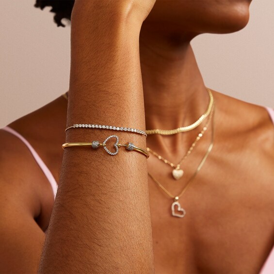 Cubic Zirconia Heart Bangle in 10K Gold Bonded Over Sterling Silver