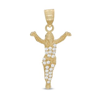 Cubic Zirconia Jesus Necklace Charm in 10K Gold
