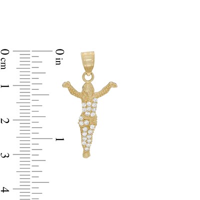Cubic Zirconia Jesus Necklace Charm in 10K Gold