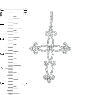 Cubic Zirconia Ornate Cross Necklace Charm in Sterling Silver