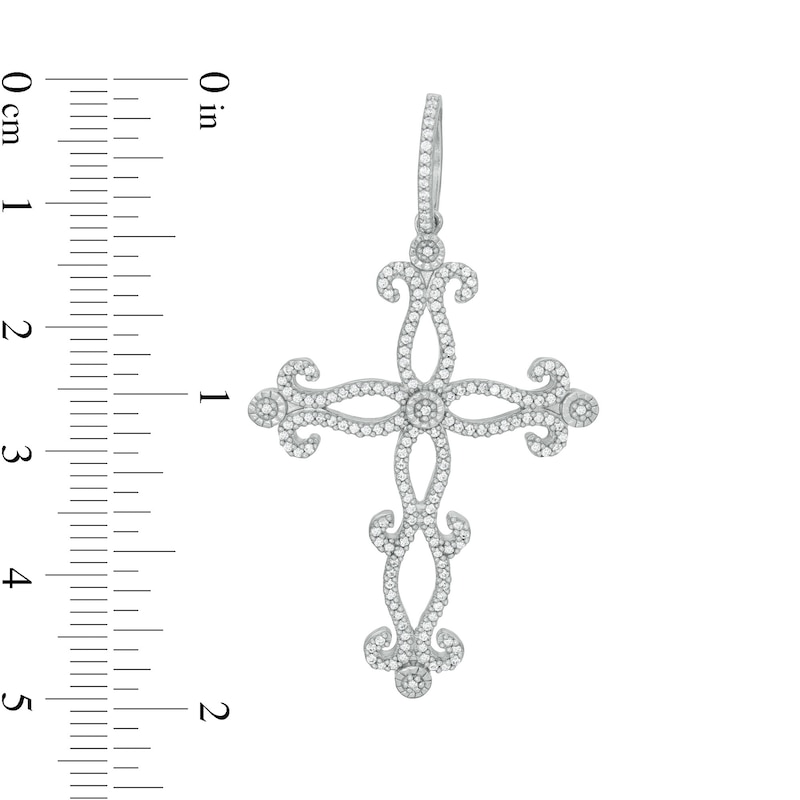 Cubic Zirconia Ornate Cross Necklace Charm in Sterling Silver