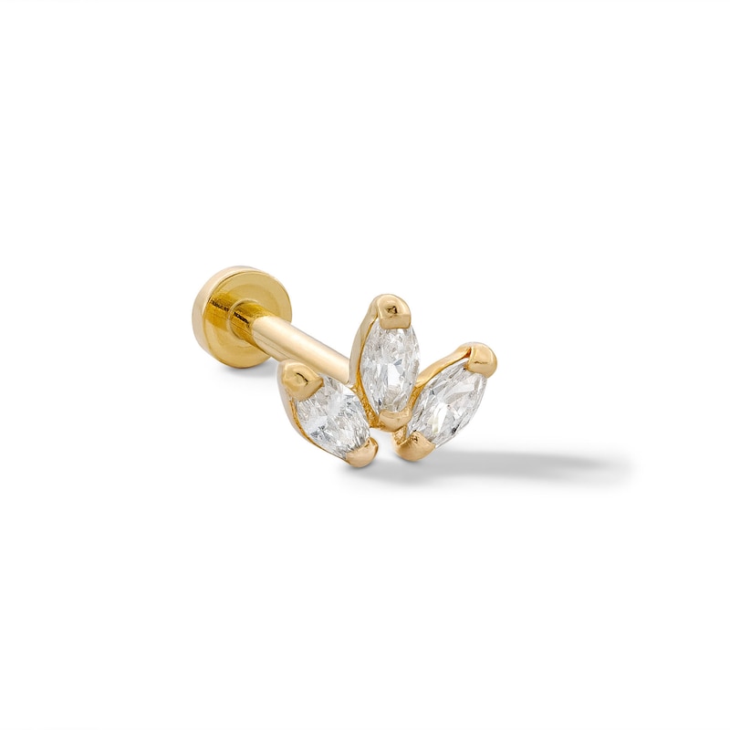 14K Tube Gold CZ Marquise Cluster Stud - 18G 5/16"