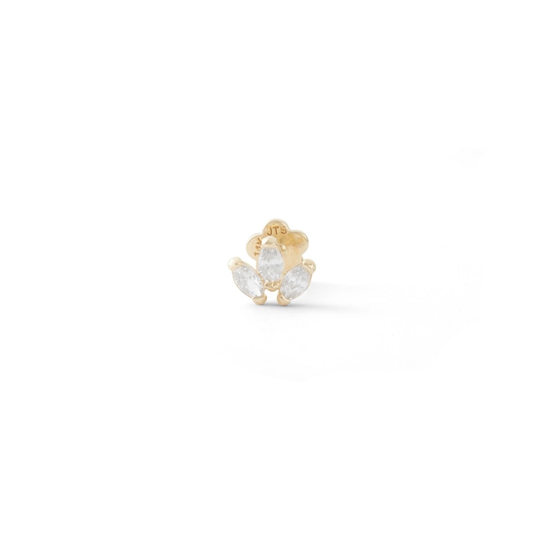 14K Tube Gold CZ Marquise Cluster Stud - 18G 5/16"