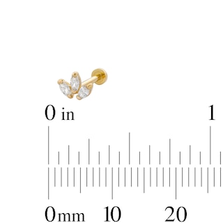 14K Tube Gold CZ Marquise Cluster Stud - 18G 5/16"