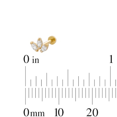 14K Tube Gold CZ Marquise Cluster Stud - 18G 5/16"
