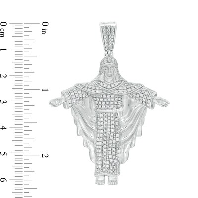 Cubic Zirconia Open Arm Jesus Necklace Charm in Sterling Silver