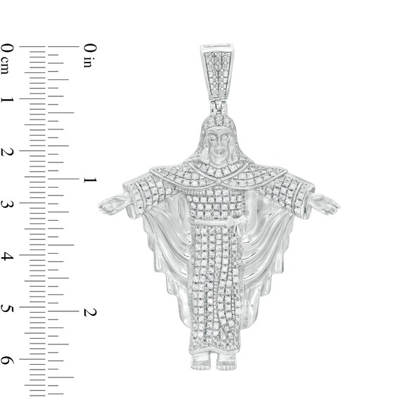 Cubic Zirconia Open Arm Jesus Necklace Charm in Sterling Silver