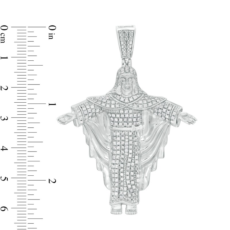 Main Image 2 of Cubic Zirconia Open Arm Jesus Necklace Charm in Sterling Silver