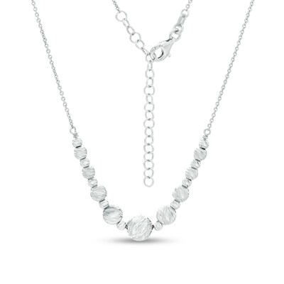 Diamond-Cut Round Multi-Bead Row Necklace in Sterling Silver