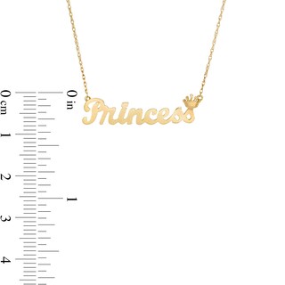 Cursive "Princess" with Crown Necklace in 10K Gold - 20"