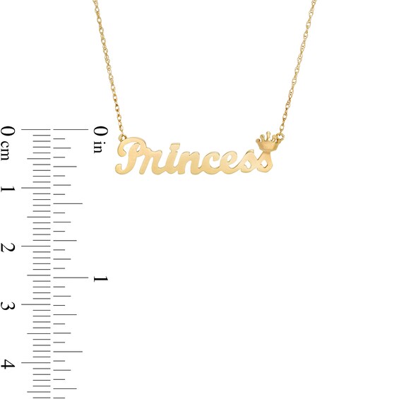Cursive "Princess" with Crown Necklace in 10K Gold - 20"