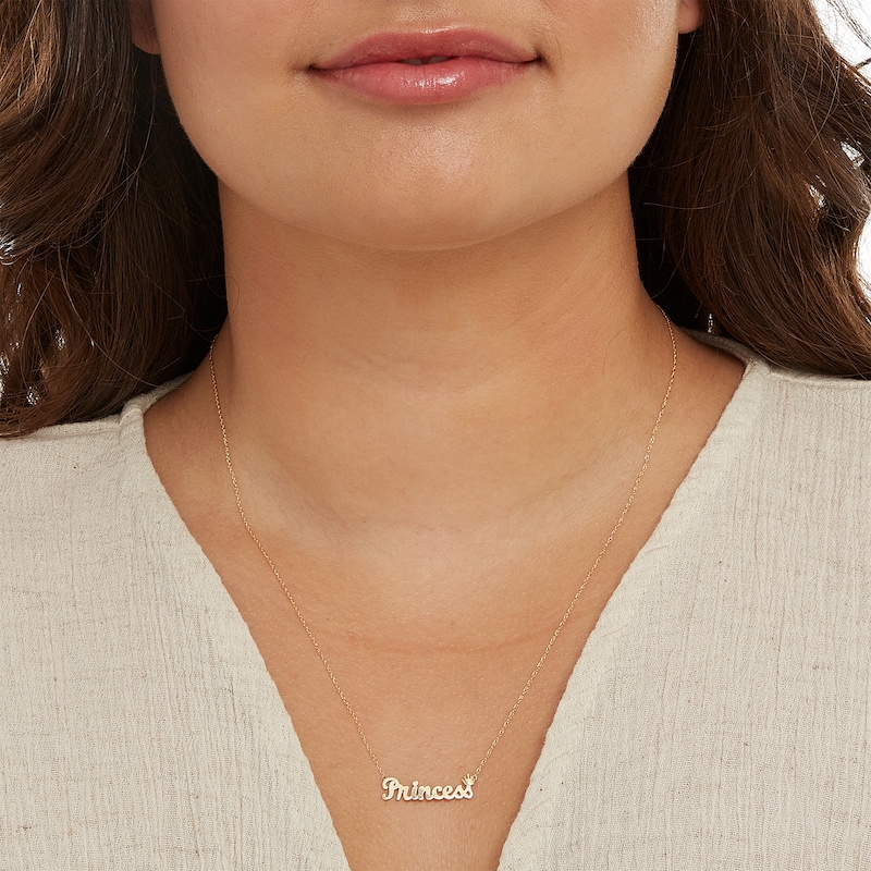 Main Image 3 of Cursive "Princess" with Crown Necklace in 10K Gold - 20"