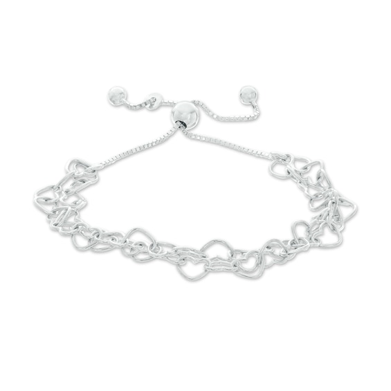 Double Strands Heart Chain Bolo Bracelet in Sterling Silver - 8.5"