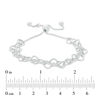 Double Strands Heart Chain Bolo Bracelet in Sterling Silver - 8.5"