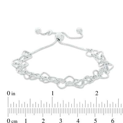 Double Strands Heart Chain Bolo Bracelet in Sterling Silver - 8.5"