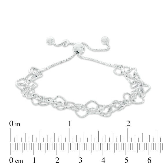 Double Strands Heart Chain Bolo Bracelet in Sterling Silver - 8.5"