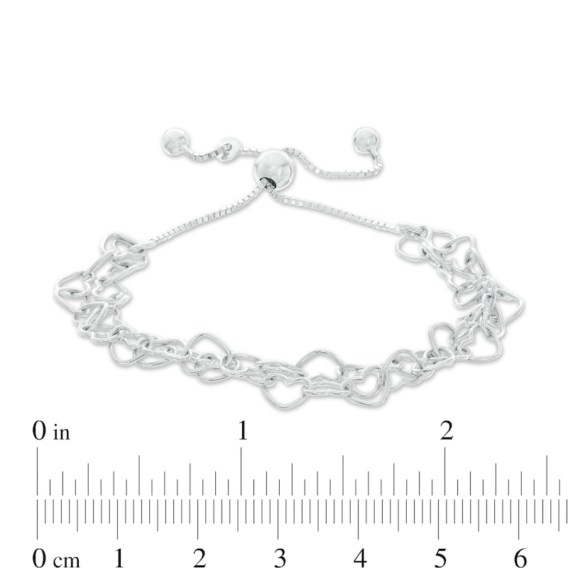 Main Image 2 of Double Strands Heart Chain Bolo Bracelet in Sterling Silver - 8.5"