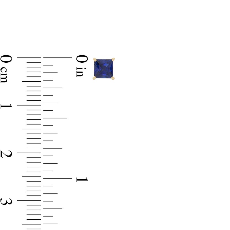 Main Image 2 of Child's 4mm Princess-Cut Blue Cubic Zirconia Solitaire Stud Earrings in 14K Gold