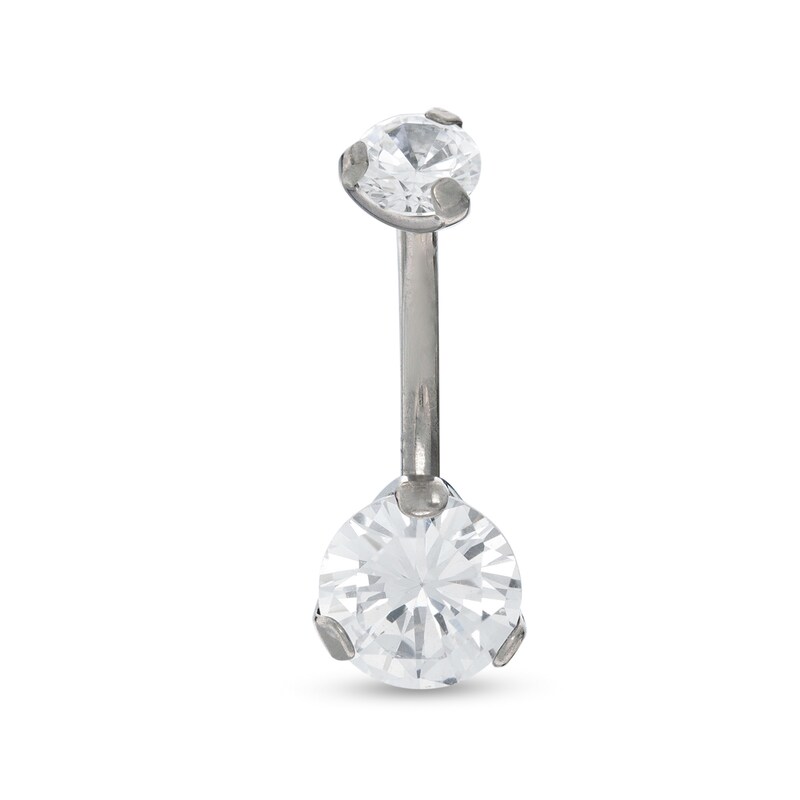 Titanium CZ Belly Button Ring - 14G 7/16"